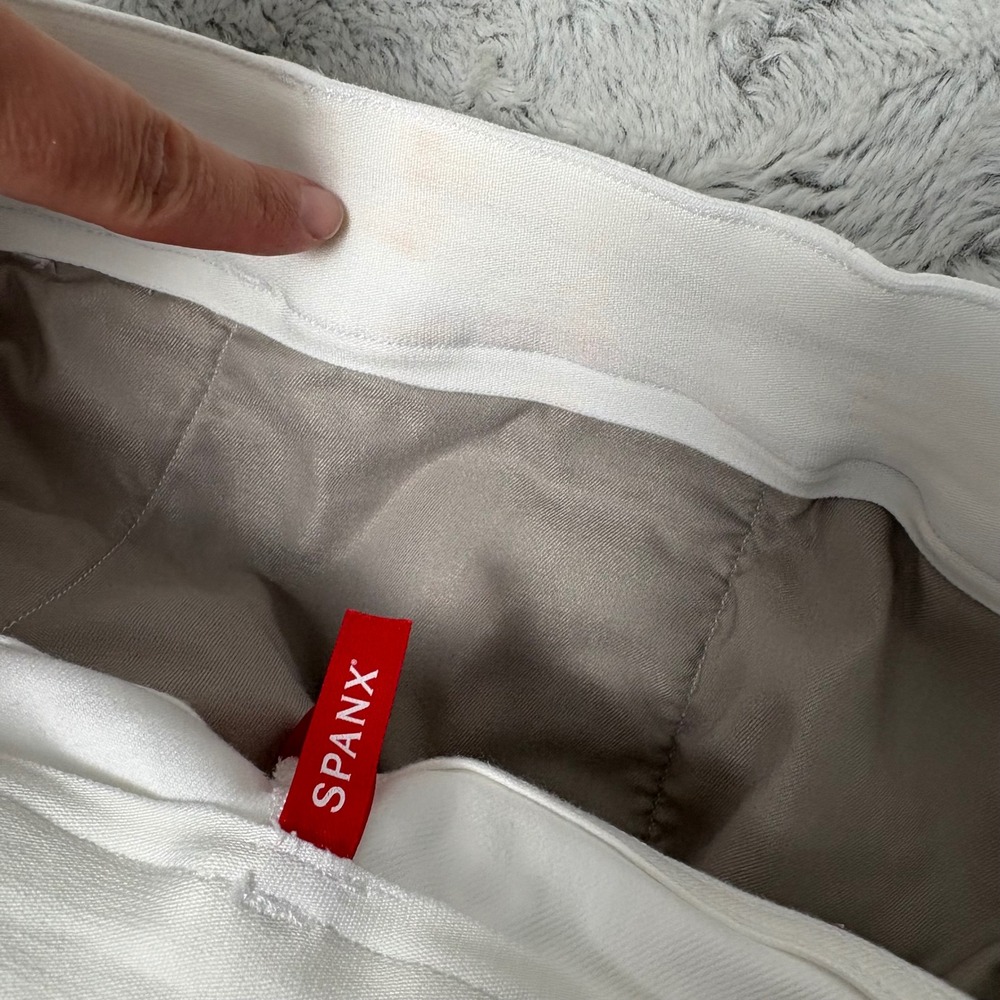 Spanx Stretch Twill Cropped Wide Leg Pants White Sz‎ L Vacation Resort Travel - Picture 8 of 9